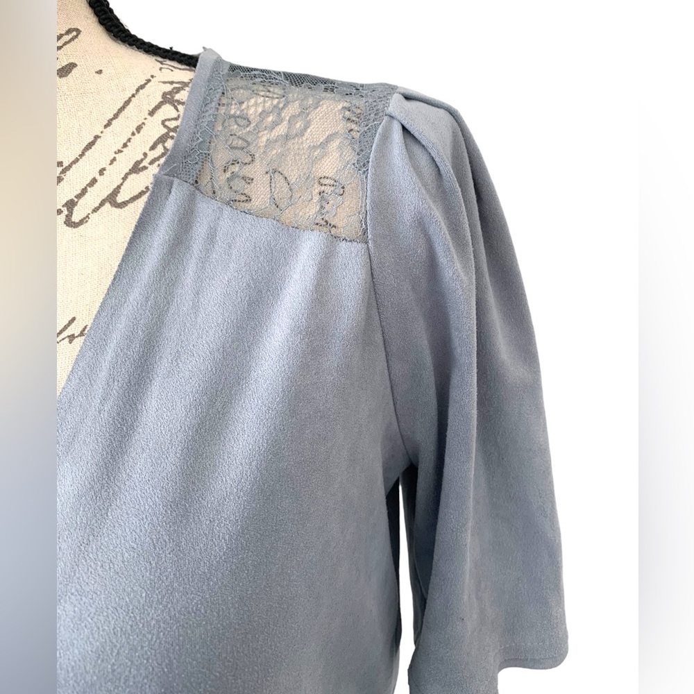 Zara Faux Suede Lace Wrap Top Dusty Blue Size S - Picture 5 of 12